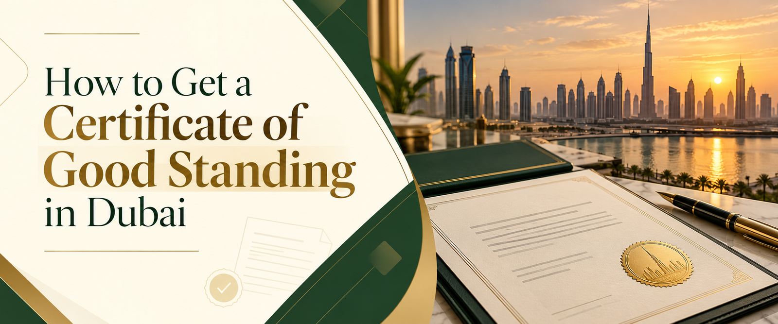 Certificate of Good Standing in Dubai 2026 banner with green and gold Guide