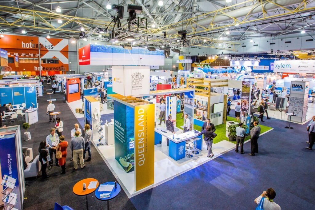 Exhibition stand builders in Brisbane showcasing custom trade show booths at the Brisbane Convention & Exhibition Centre, Australia.