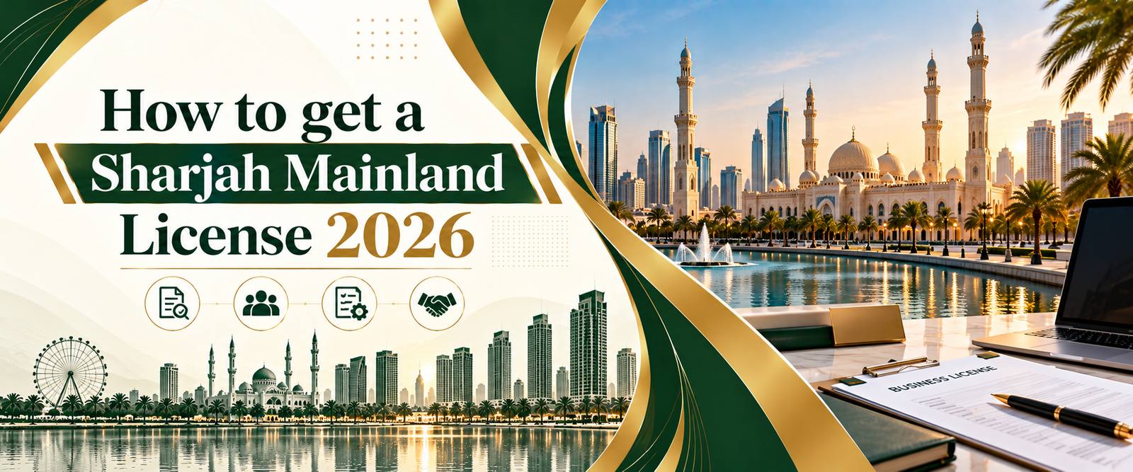 Sharjah Mainland License text with green and gold colour 2026